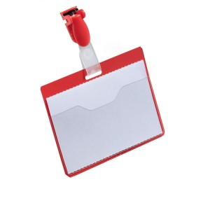 Identyfikator z klipem 60x90mm czerwony 25 sztuk /810603/