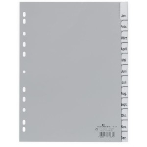 Zakładki A4 wykonane z PP zgrzane wymienne indeksy 12-częściowe szare /641010/