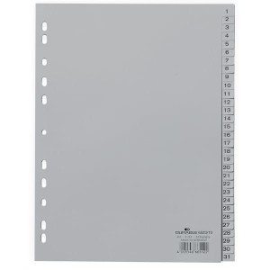 Przekładki A4 wykonane z PP nadrukowane indeksy 1-31 szare 652310