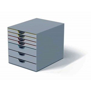 Pojemnik z 7 kolorowymi szufladami VARICOLOR 280x292x356mm DURABLE jasny szary front szuflad /762727/