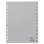 Przekładki A4 wykonane z PP nadrukowane indeksy 1-12 szare 12 części 6512 10